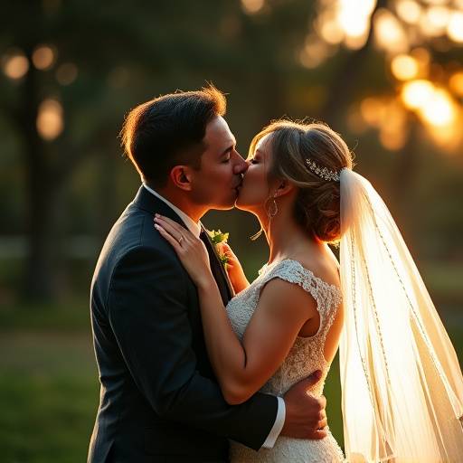 Fotografia de um casal se beijando em um casamento
